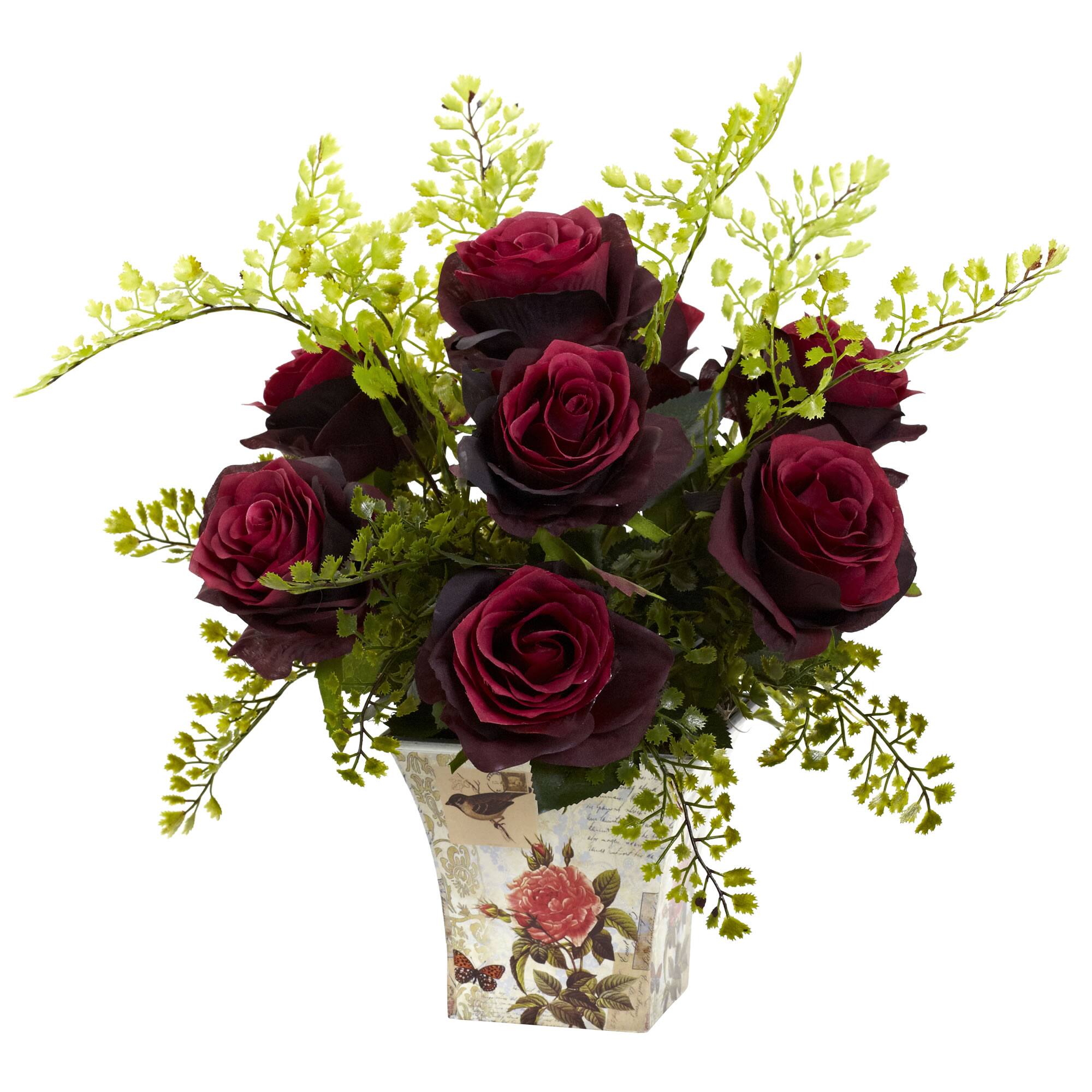 13" Rose & Maiden Hair with Floral Planter